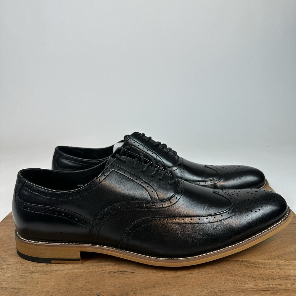 New Mens Stacy Adams Dunbar Wingtip Oxford Leather‎ Black Dress Shoes Size 14 D